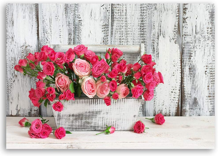 Feeby Leinwandbild Rosen Bild Kunstdruck rustikal Rosa 70x50 cm M14326 70x50 cm, M14326 70x50 cm