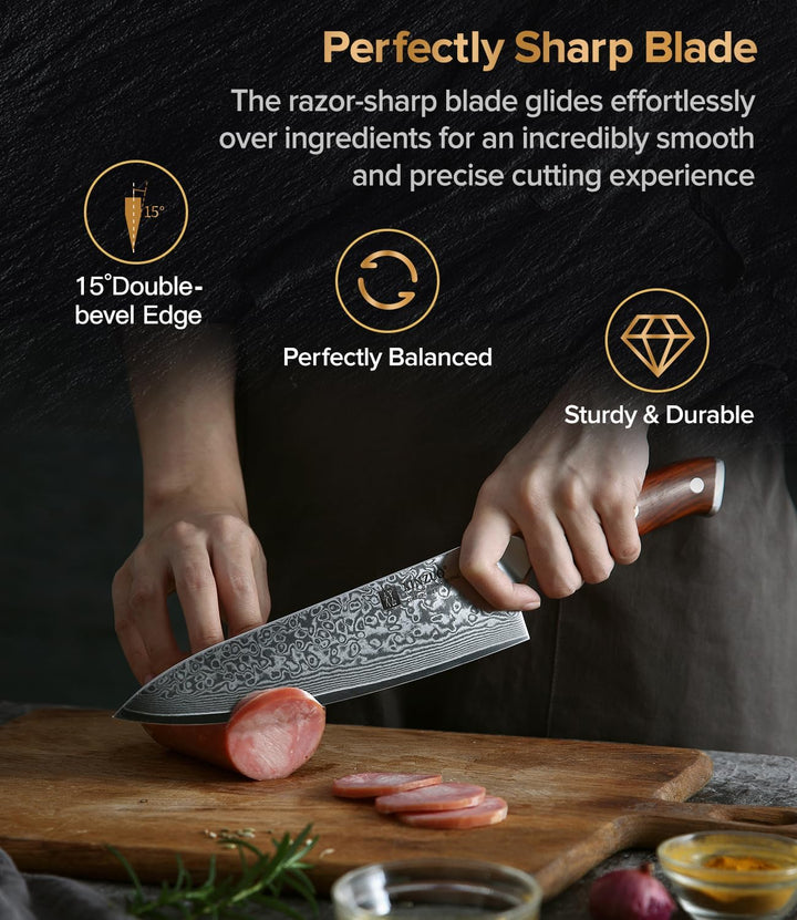 XINZUO 21cm Damaskus Chefmesser -Multifunktions 67 Schichten Damaststahl Kochmesser für Fleisch, Fis