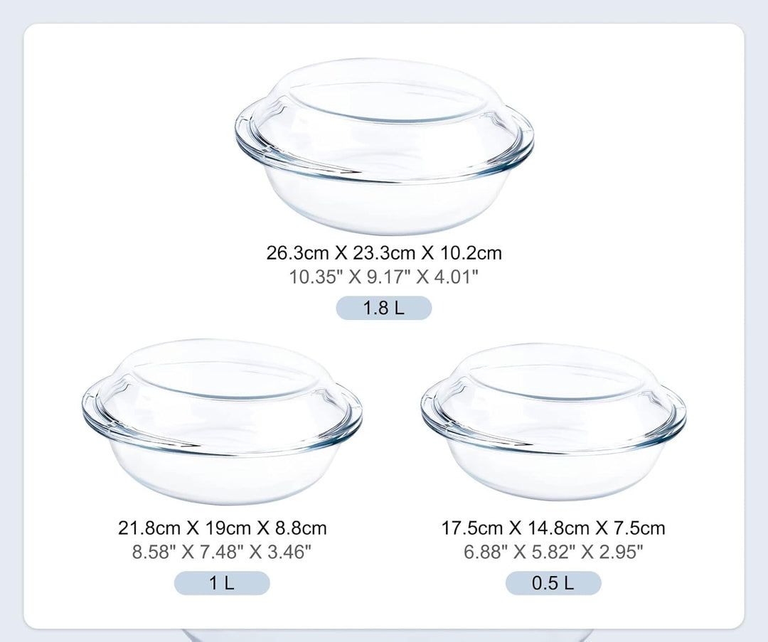 HUSANMP Rund Auflaufform aus Gehärtetem Glas Set, Glas Backform mit Deckel für Backofen, Gefrierschr