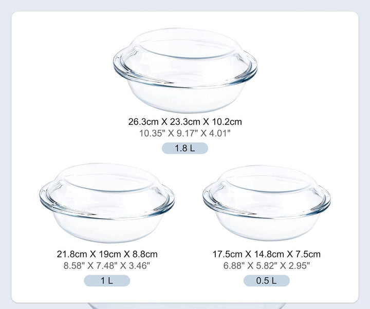HUSANMP Rund Auflaufform aus Gehärtetem Glas Set, Glas Backform mit Deckel für Backofen, Gefrierschr