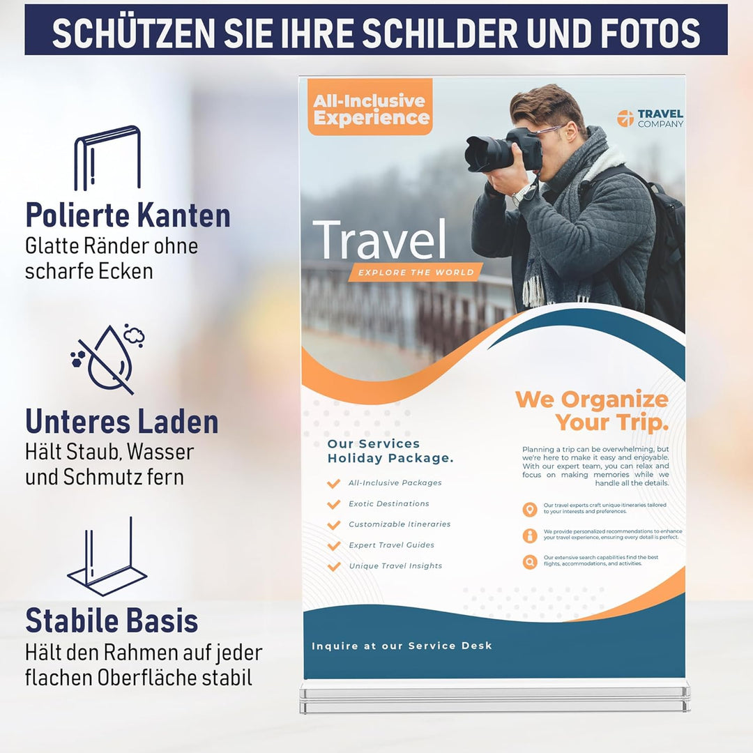 A4 Acryl-Schilderhalter, 6 Stück, schlank and vielseitig, polierte Kanten, double display, Plexiglas
