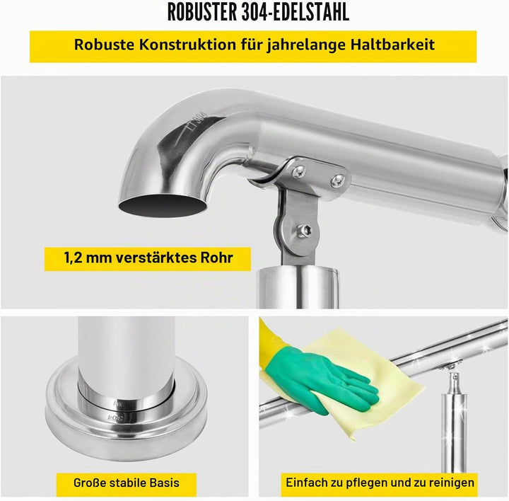 Happybuy Treppengeländer 3 Stufen, Hauseingang Handlauf Edelstahl mit Pfosten, Verstellbare Eingangs
