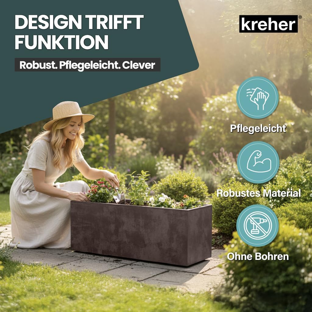Kreher XL Pflanzkasten Millennium in verschiedenen Formaten und Farben. Tolle Naturstein Optik in Br