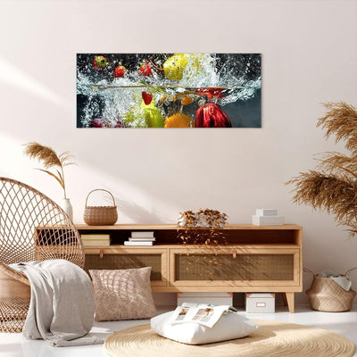 Wandbilder Dekoration Wohnzimmer Früchte Wasser Spritzer Essen Panorama Bilder auf Leinwand 120x50cm