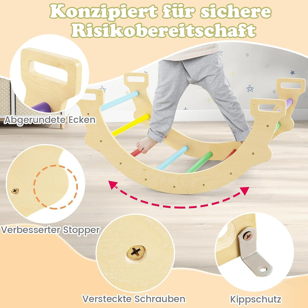 FANTASK Kletterbogen, zum Wippen, Klettern und Krabbeln, Indoor Kletterbogen aus Holz, für Kinder ab