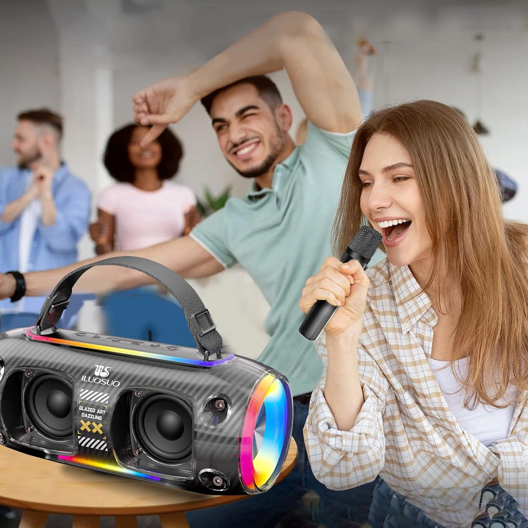 LILUOSUO Karaoke Maschine mit zwei drahtlosen Mikrofonlautsprechern, einem tragbaren Bluetooth PA-Sy