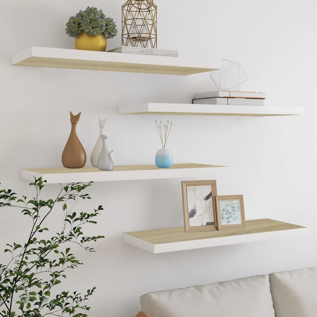 80x23,5x3,8 cm Floating Wall Shelf 4 STK. Hängeregal Regale Wandregale Regalboden Regal Eiche Weiss