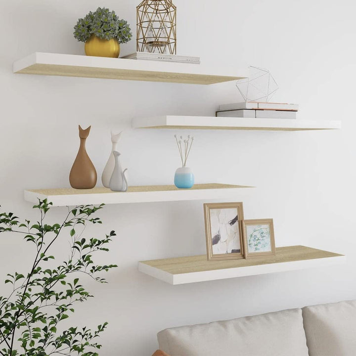 80x23,5x3,8 cm Floating Wall Shelf 4 STK. Hängeregal Regale Wandregale Regalboden Regal Eiche Weiss