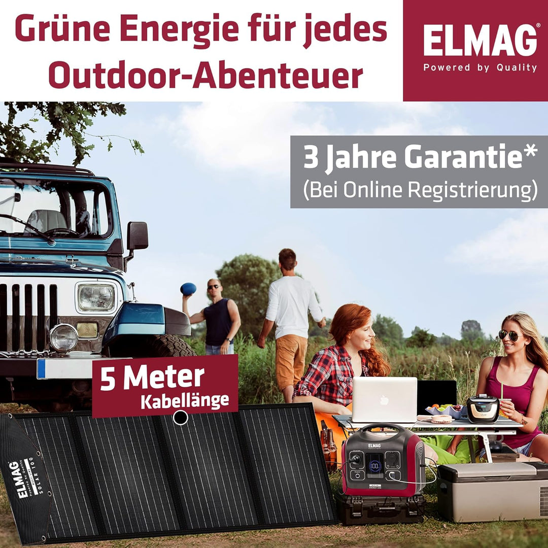 ELMAG Faltbares Solarpanel SOLAR 100 – Monokristallines 100W Solarmodul für tragbare Powerstations –