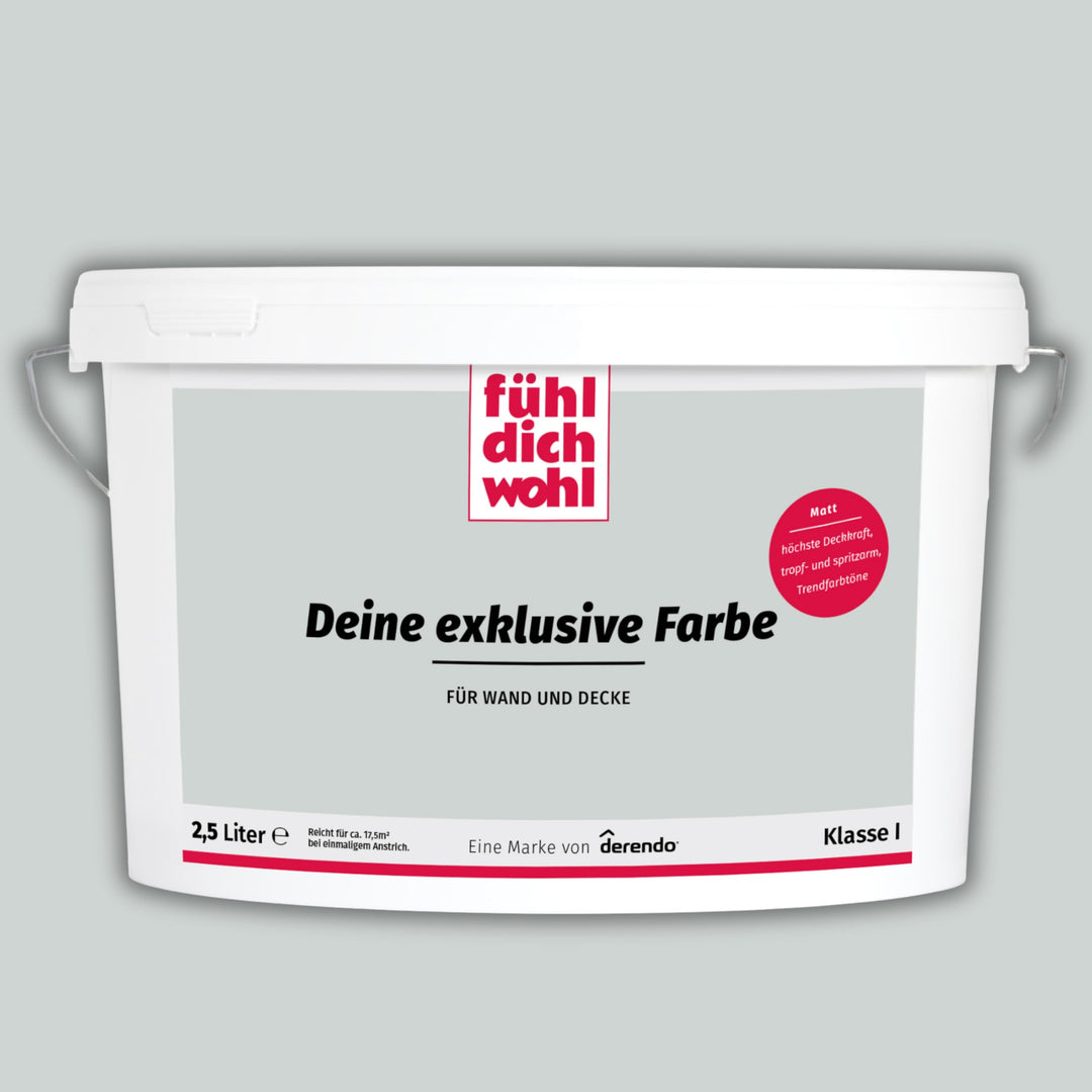 derendo Fühl Dich Wohl Deine Farbe grau, matte Wandfarbe grau, hohe Deckkraft, verschiedene Grautöne