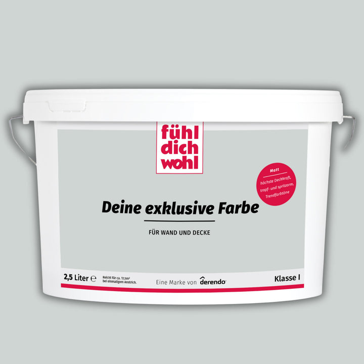 derendo Fühl Dich Wohl Deine Farbe grau, matte Wandfarbe grau, hohe Deckkraft, verschiedene Grautöne