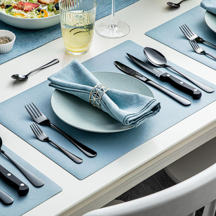 Velaze Besteck Set Schwarz 8 Personen, 48 teilig Besteckset mit Steakmesser, Glänzendes Essbesteck S
