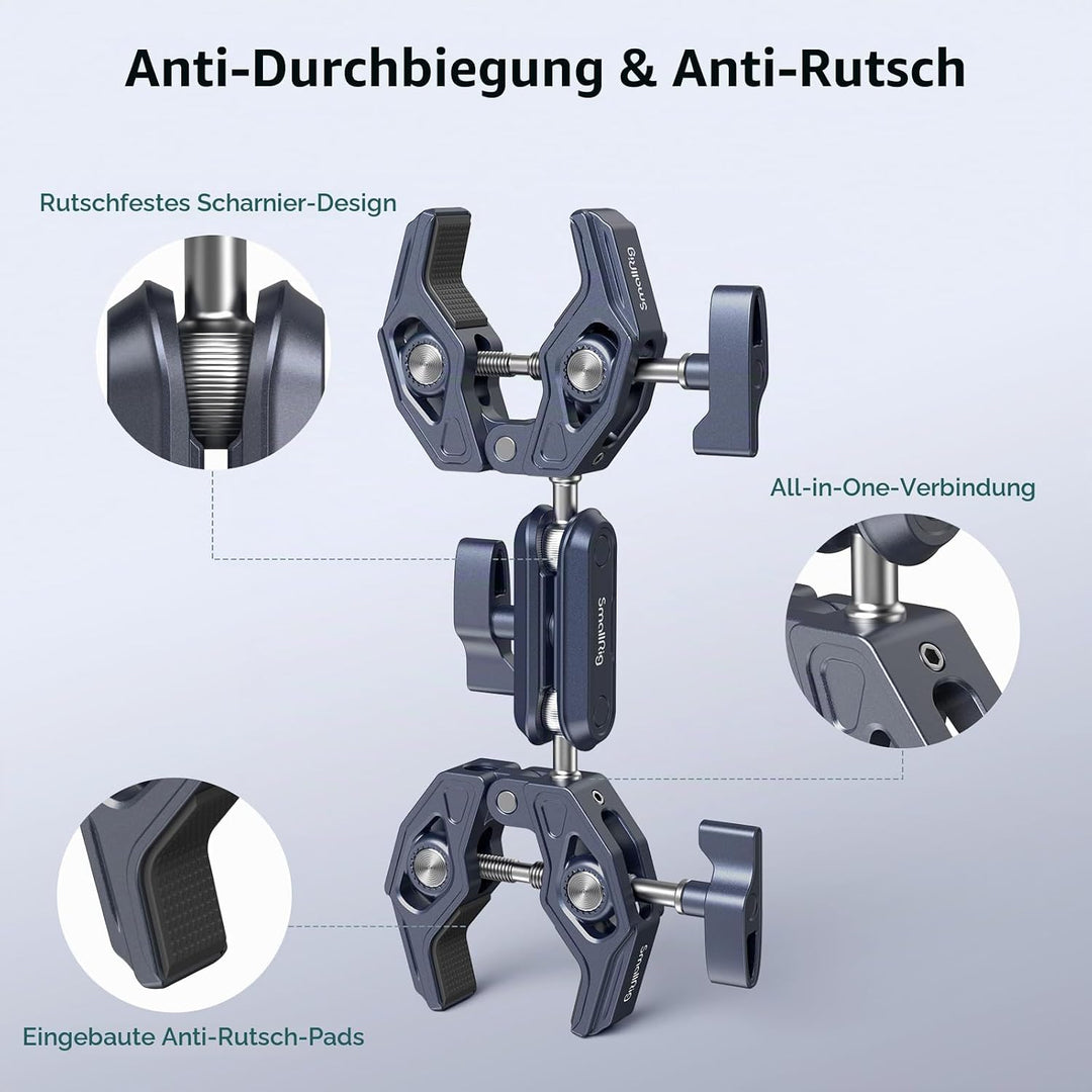 SMALLRIG Super Clamp mit doppelten krabbenförmigen Klemmen, doppelte Kameraklemme, Magic Arm Doppelk