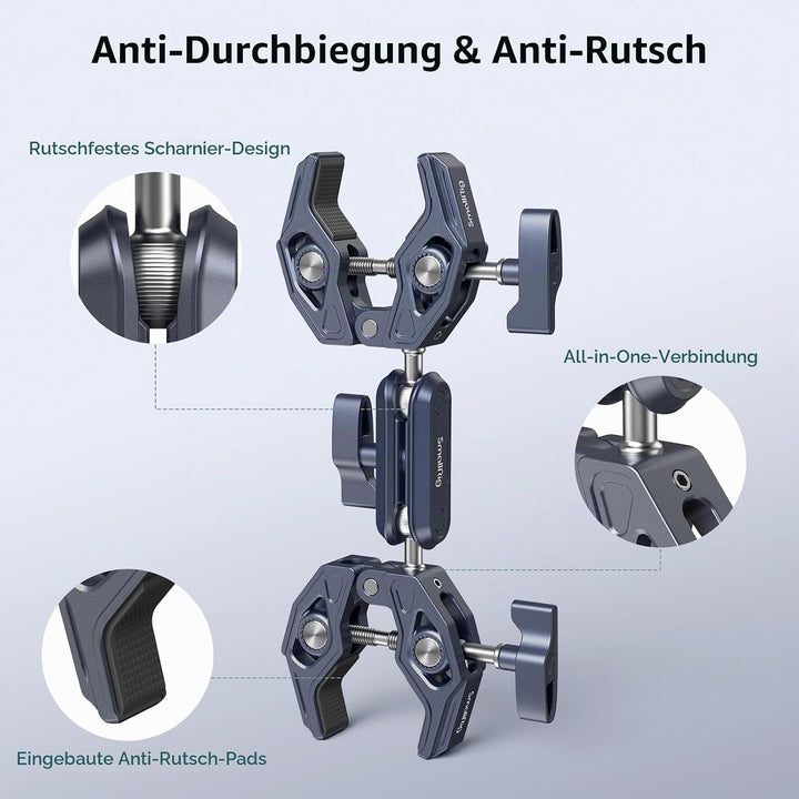 SMALLRIG Super Clamp mit doppelten krabbenförmigen Klemmen, doppelte Kameraklemme, Magic Arm Doppelk