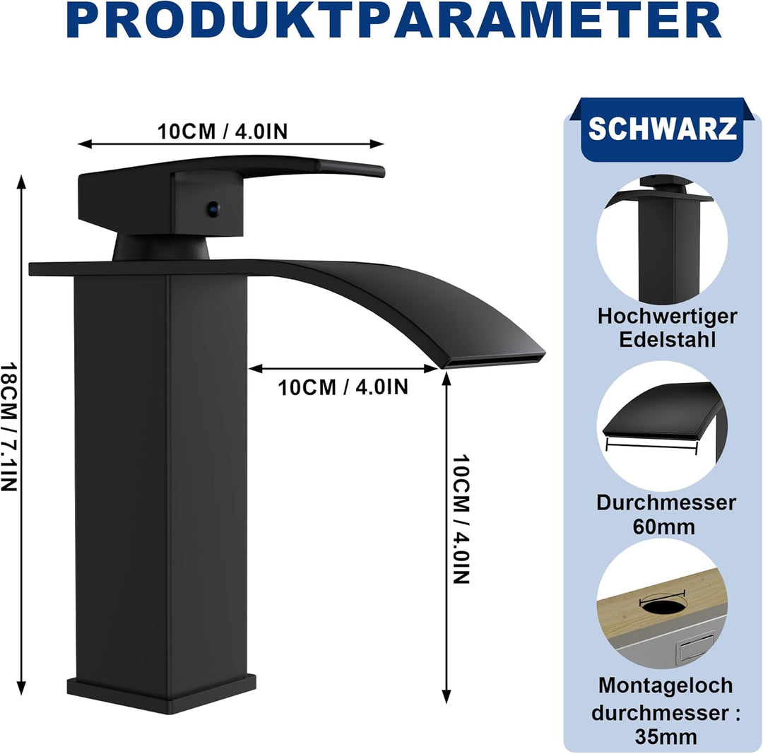 Wasserhahn Küche Schwarz Küchenarmatur mit Einhebelmischer Wasserfall Waschtischarmatur Spülenarmatu