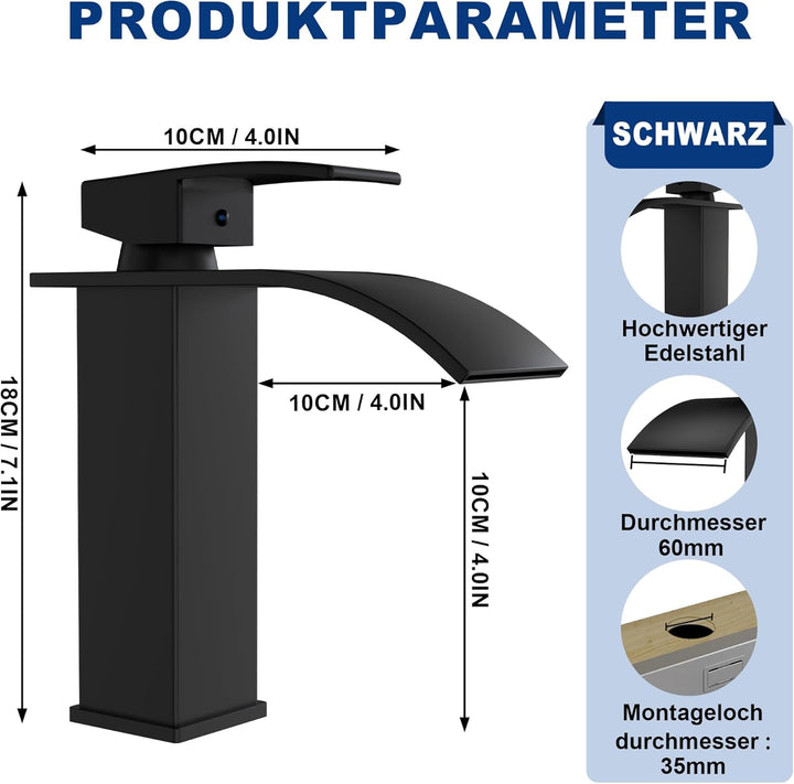 Wasserhahn Küche Schwarz Küchenarmatur mit Einhebelmischer Wasserfall Waschtischarmatur Spülenarmatu