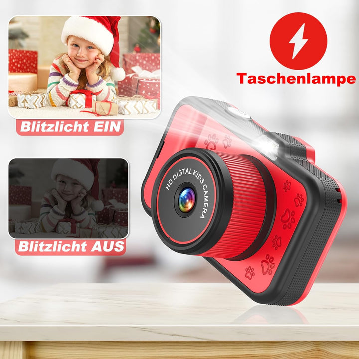 Kinderkamera, 3,5" Grosses Display Kinder Kamera mit 360°Rotierendes Zoomobjektiv |Selfies|LED-Blitz