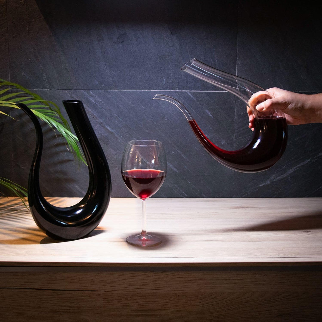 Intirilife Wein Dekanter in U-Form aus Glas in Klar - 750 ml- Weinkaraffe, Rotwein Dekantierer, Wein