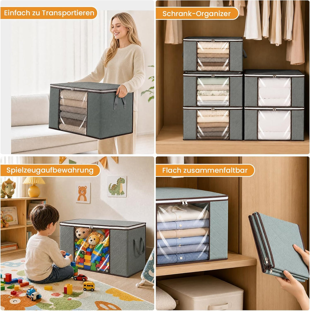 RICHER HOUSE 6 Stück 63L Aufbewahrungstasche, Gross Aufbewahrungsbox mit Deckel, Faltbare Kleiderauf