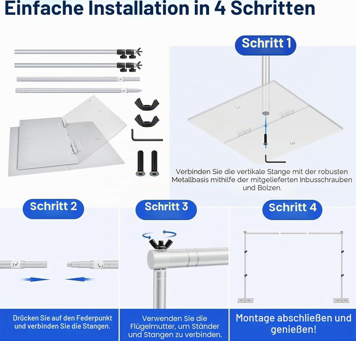 EMART Silberne Foto Hintergrund Ständer mit Stahlsockel, 2mx3m Verstellbarer Hintergrund Ständer Kit