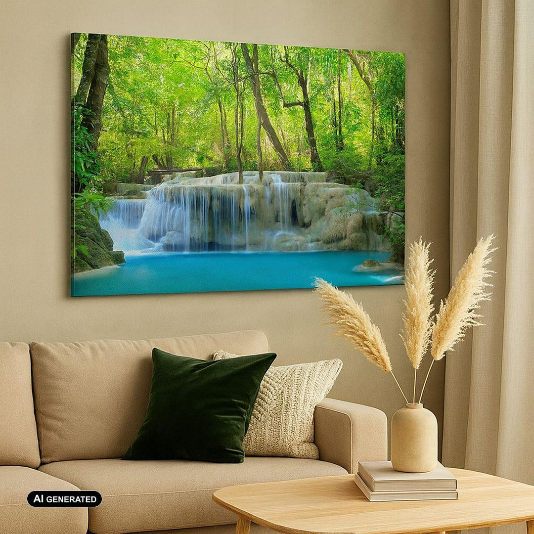 ARTTOR Bilder auf Leinwand 100x70cm Leinwandbild Wasserfall Wald Umwelt Gross Wanddeko Bild Schlafzi