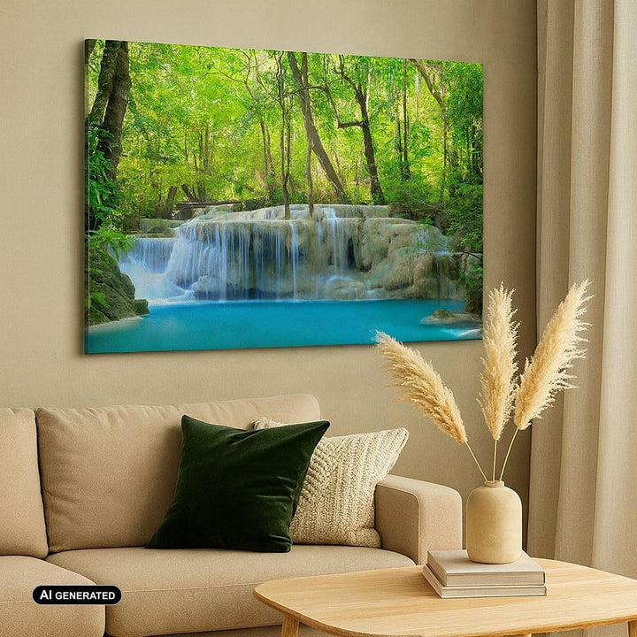 ARTTOR Bilder auf Leinwand 100x70cm Leinwandbild Wasserfall Wald Umwelt Gross Wanddeko Bild Schlafzi