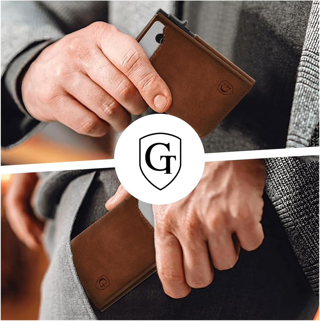 GenTo - Slim Wallet mit Münzfach - Geldbeutel Herren für 10 Karten - Geldbörse mit RFID Schutz - Sma