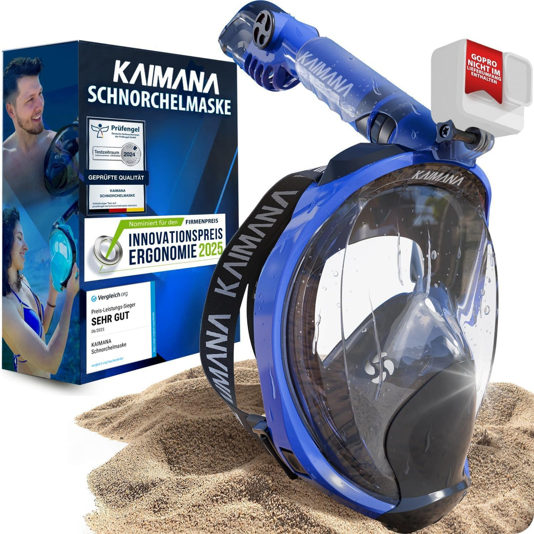 Die Preisgekrönte KAIMANA® Schnorchelmaske Kinder & Erwachsene - absolut CO₂ sicher - inkl. Tragetas