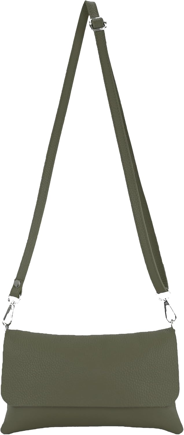 modamoda de - T226 - ital. Leder Clutch Umhängetasche Klein Small Olivgrün, Olivgrün