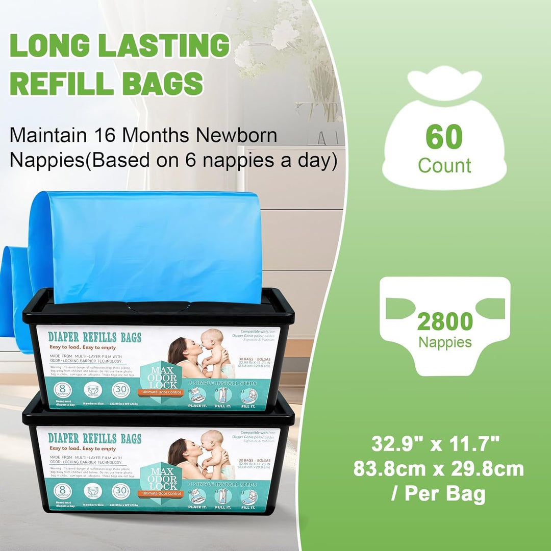 MOEMOE BABY Windeleimer Nachfüllkassetten, kompatibel mit Diaper Genie Signature & Platinum, 2 Stück