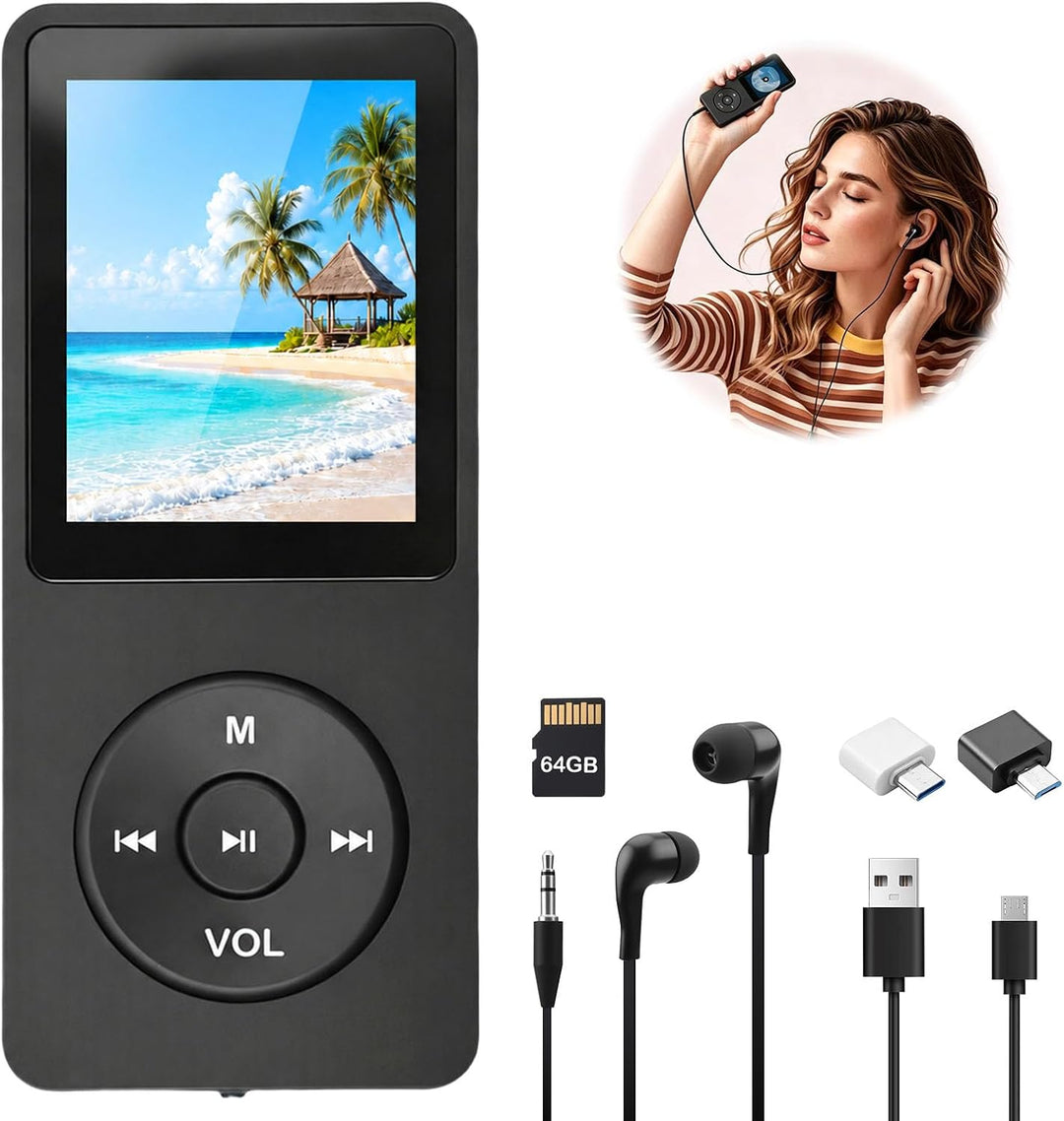 64GB MP3 Player mit Bluetooth 5.3, MP3 Player mit Lautsprecher und Kopfhörer, HiFi Musikplayer verlu