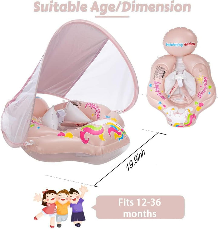 Baby Schwimmring mit Sonnendach Abnehmbaren,Schwimmring mit Sonnenschutz Verstellbare,Aufblasbarer S