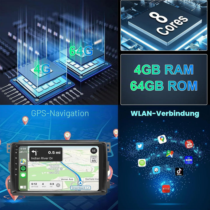 Hodozzy 8 Core 4G+64G Autoradio für Mercedes-Benz Smart Fortwo 451 2005-2010 Android 9 Zoll IPS Bild