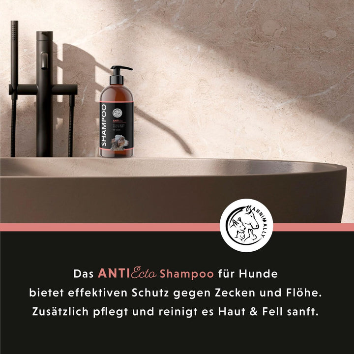Annimally Anti Zecken und Flohshampoo Hund - Shampoo gegen Zecken, Flöhe &amp; Milben für Hunde - Hundes