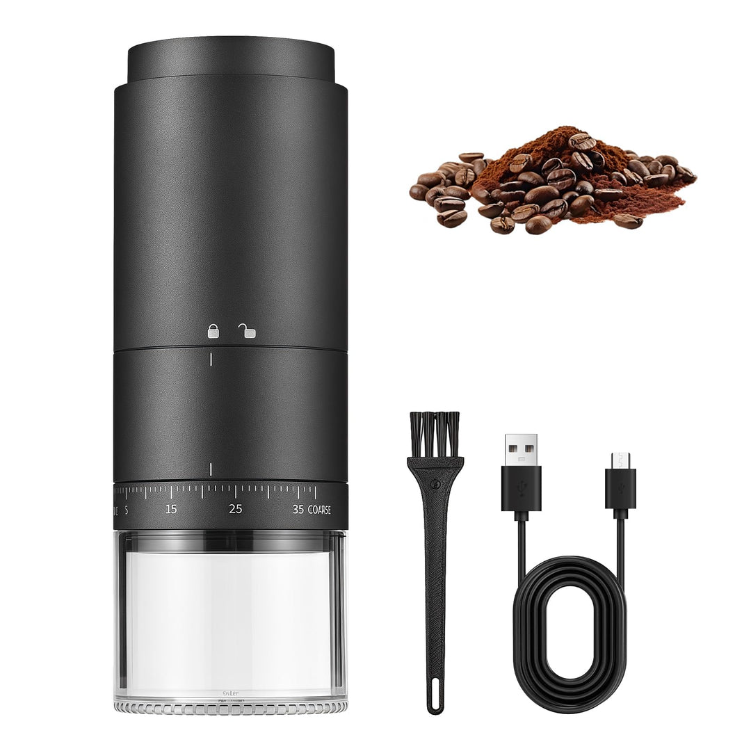 Tragbare Kaffeemühle, Elektrische Kaffeemühle mit 38 Einstellbaren Mahlgraden, Digitaler Leistungsan