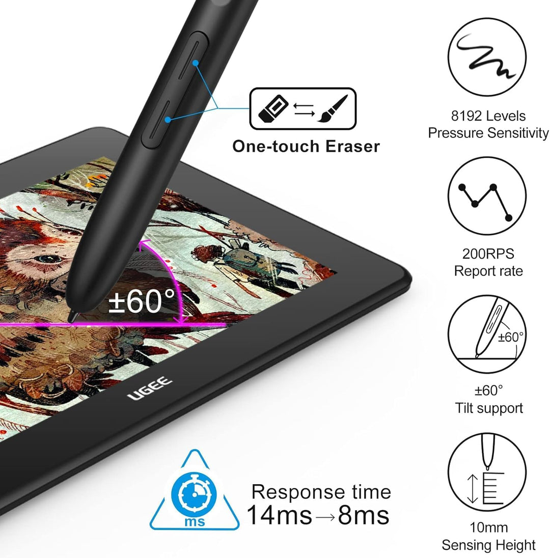 UGEE U1600 Grafiktablett mit 15,4' Full HD Stift-Display, voll laminiertes (1.920 x 1.080)-kompatibe