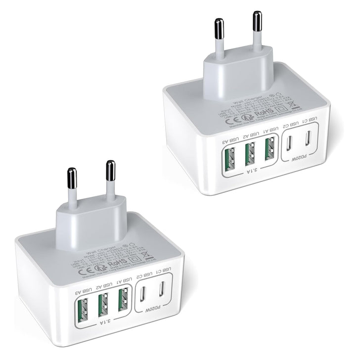 USB Ladegerät Mehrfach ladestation(2er Pack), USB stecker 50W 5 Ports Schnellladegerät PD 3.0 Power