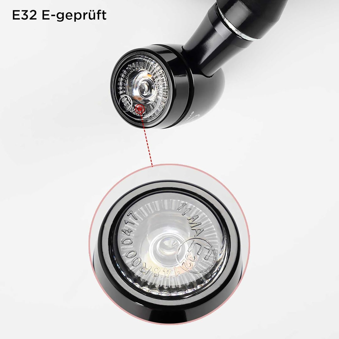 evermotor Universal CNC 12V 2 Stück E32 Mini LED Blinker Motorrad Bullet Aluminiumschale mit schöner