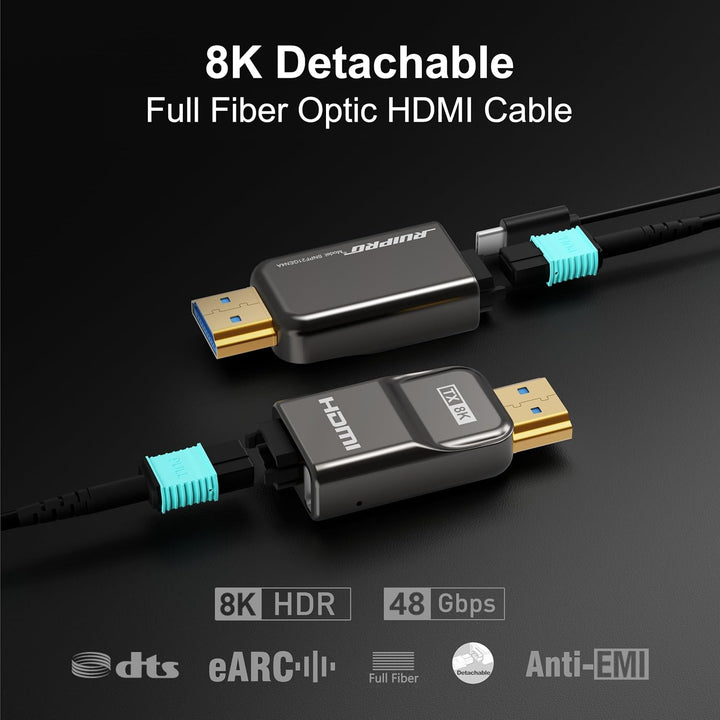 RUIPRO 8K HDMI 2.1 Kabel mit abnehmbarem Stecker aus reiner Glasfaser, 6 m, armiert, Ultra High Spee