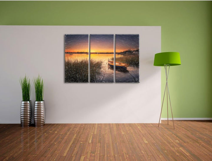 Pixxprint Segelschiffe an der Küste / 3-Teilig/Gesamtmass 120cm Leinwandbild bespannt auf Holzrahmen