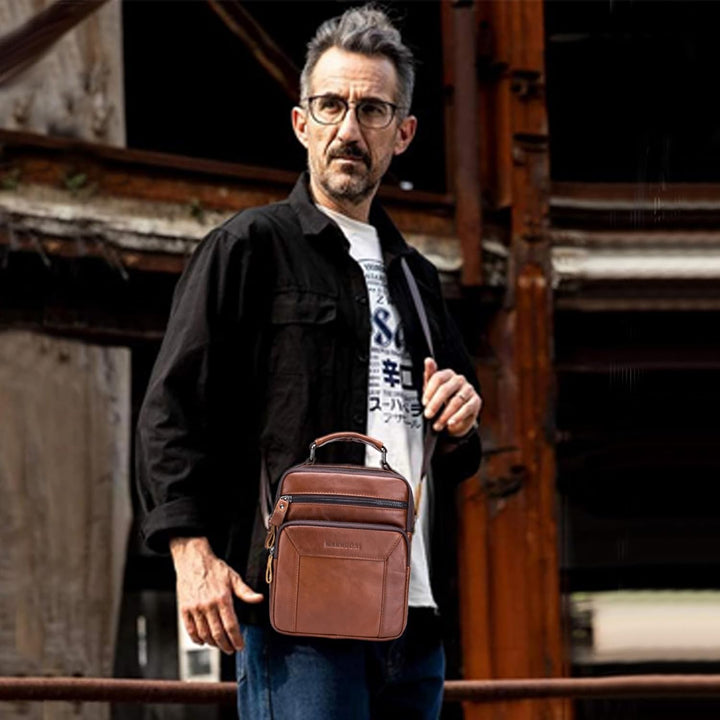 MANNUOSI Herren Schultertaschen business Freizeit Henkeltaschen echtleder vintage Handtaschen Einhei