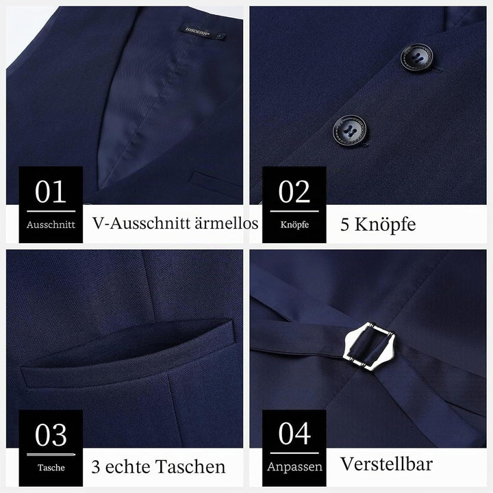 HISDERN Herren Anzugweste Formale Hochzeit Klassische Retro Baumwolle V-Ausschnitt Einfarbige Elegan