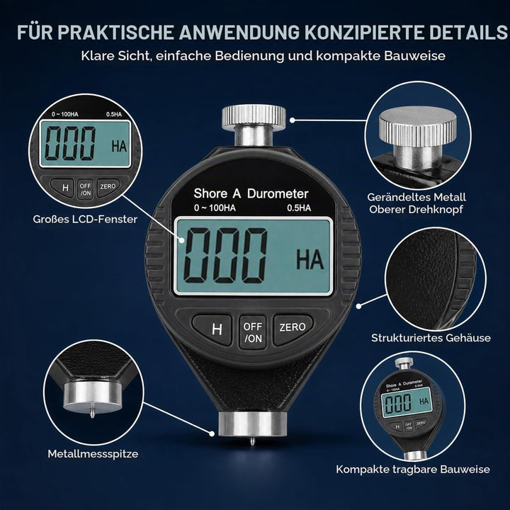 Telituny Digitales Härtemesser, Härteprüfer Digital 100HD A Durometer Shore Gummihärteprüfer mit LCD