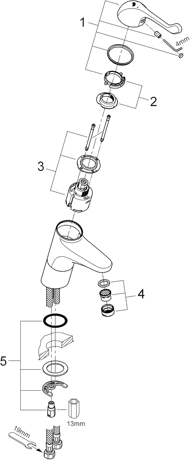 Grohe Euroeco Waschtisch-Einhebelmischer, glatter Körper ,120 mm, verchromt 32790000 Silber