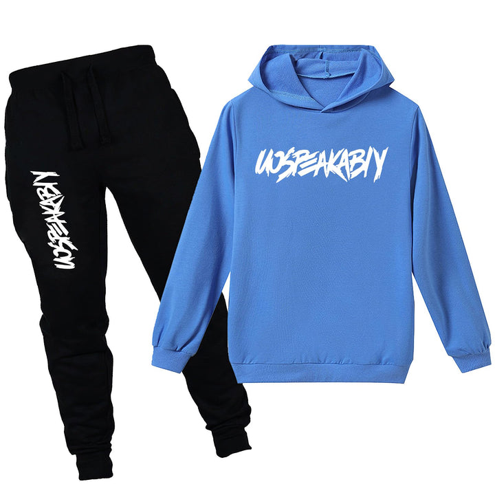 amropi Jungen Hoodie Trainingsanzug Sweatshirt Top und Hose Kleidungsset 2-15 Jahre 4-5 Jahre Blau S