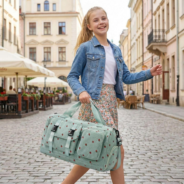 Sporttasche Kinder Mädchen Erdbeere Cord Reisetasche Damen Weekender Schwimmtasche mit Schuhfach und