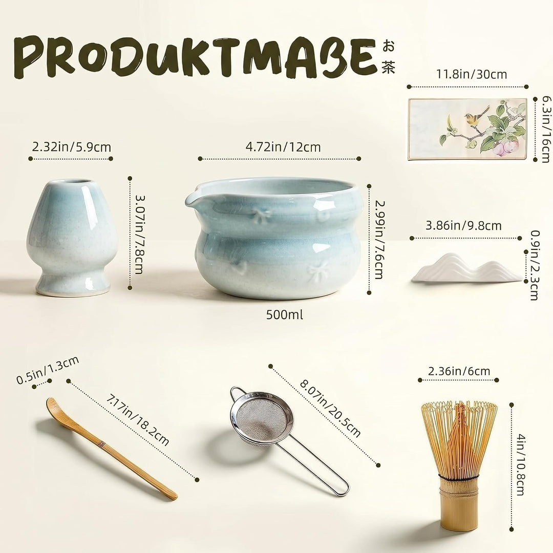 Matcha Set 8-Piece Premium Tea Ceremony Kit with Ceramic Bowl, 100+ Tines Bamboo Whisk (Chasen), Hol