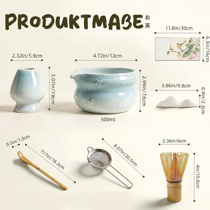 Matcha Set 8-Piece Premium Tea Ceremony Kit with Ceramic Bowl, 100+ Tines Bamboo Whisk (Chasen), Hol