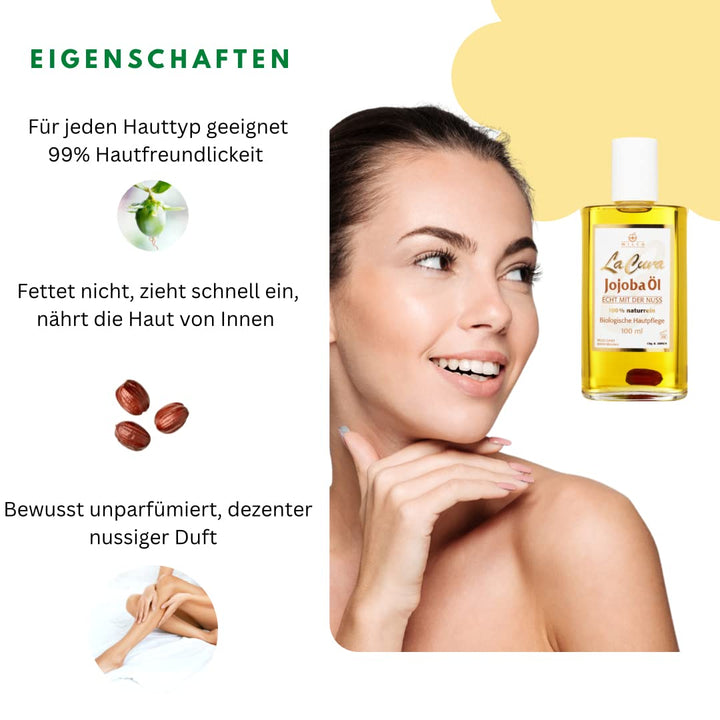 Wilco LA CURA Jojoba Öl - Feuchtigkeitsspendend für Körper und Gesicht - kalt gepresst - in umweltfr