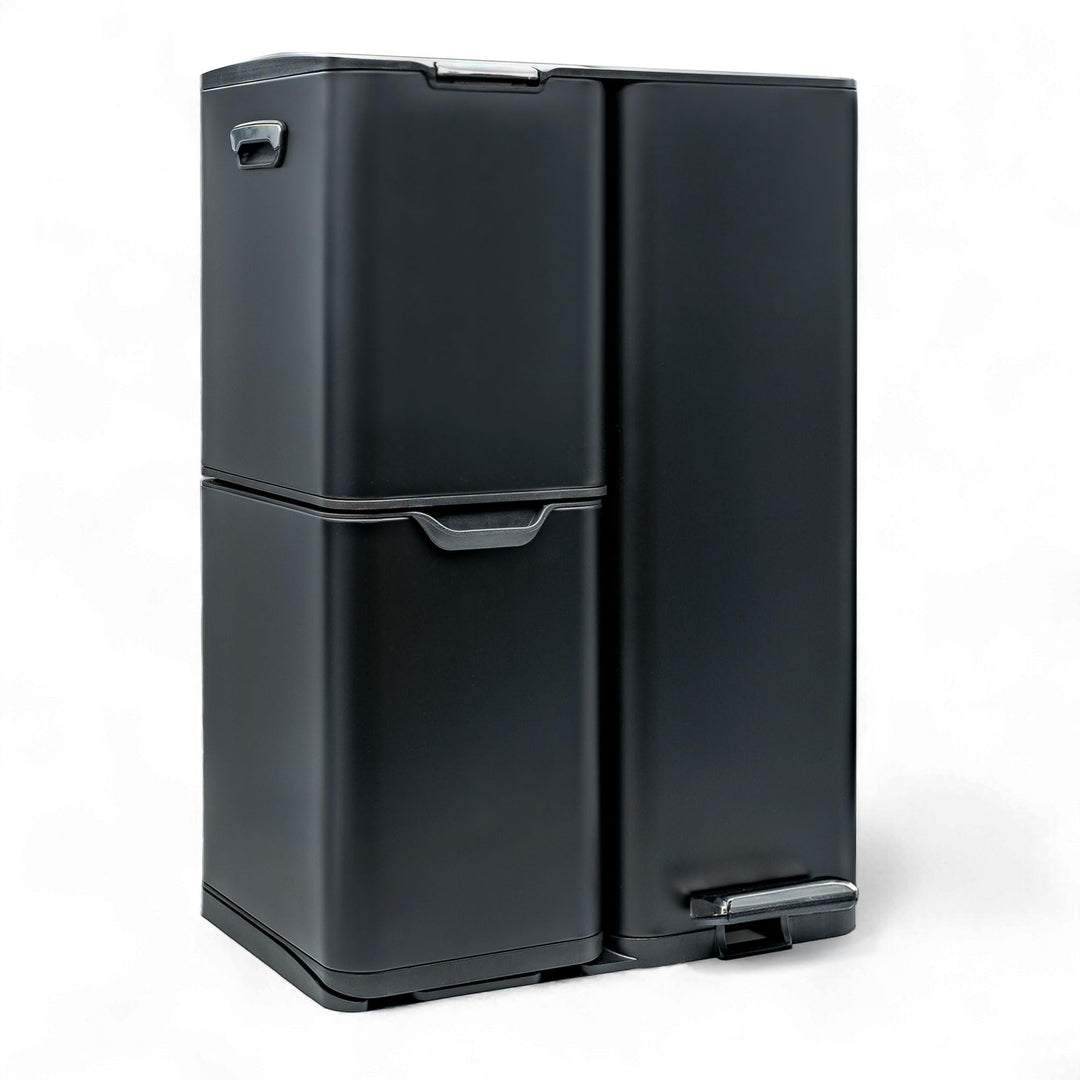 osoltus Mülleimer Abfallsammler Softclose Edelstahl hoch (60 L (30 + 17 + 13 L) schwarz) 60 L (30 +